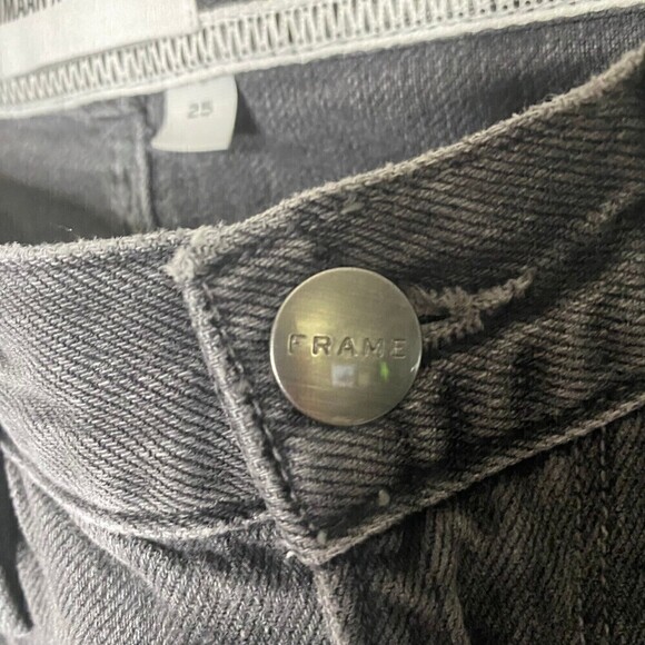 Frame Imaan X Frame Womens Charcoal Gray Mid Rise Denim Ripped Bermuda Shorts 25 - Picture 8 of 14